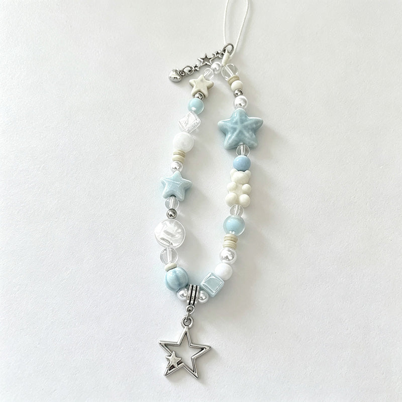 CloudNook Star Beaded Phone Strap‑Light Blue Wrist Lanyard