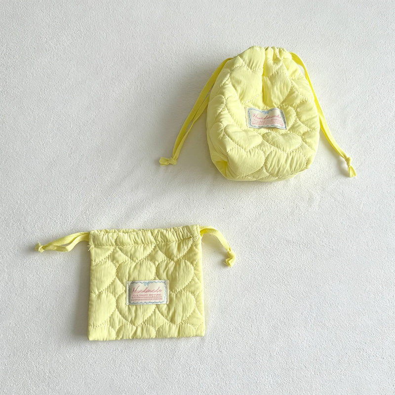 CloudNook Heart Quilted Drawstring Pouch‑Cosmetic Storage Bag