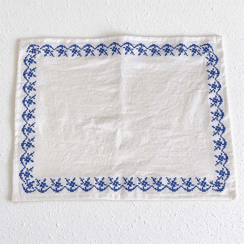 Embroidered Table Cloth with Red or Blue Border
