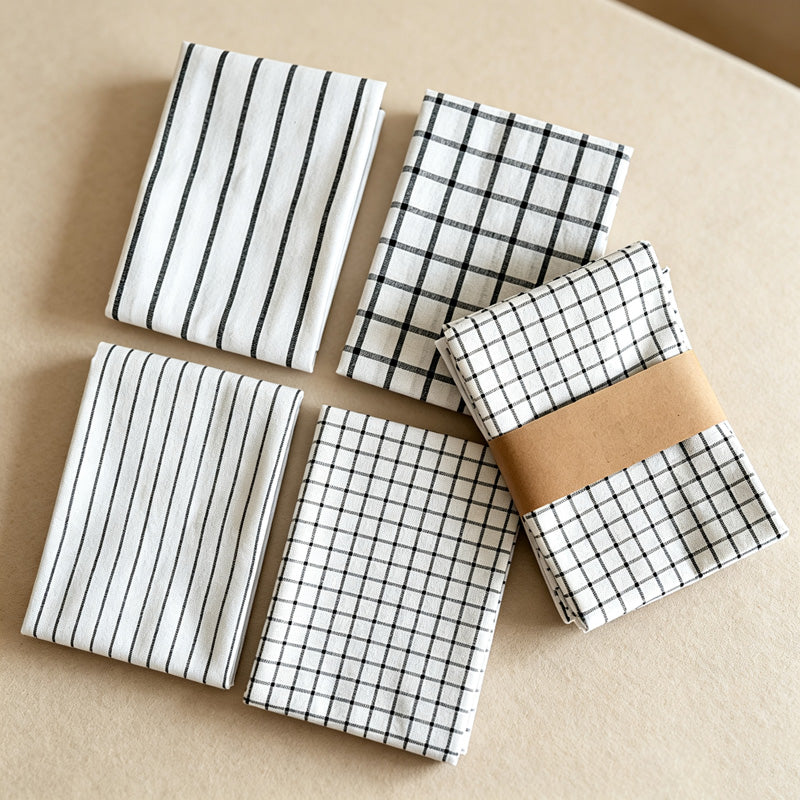 CouldNook Black White Tea Towel - Grid and Stripe Options