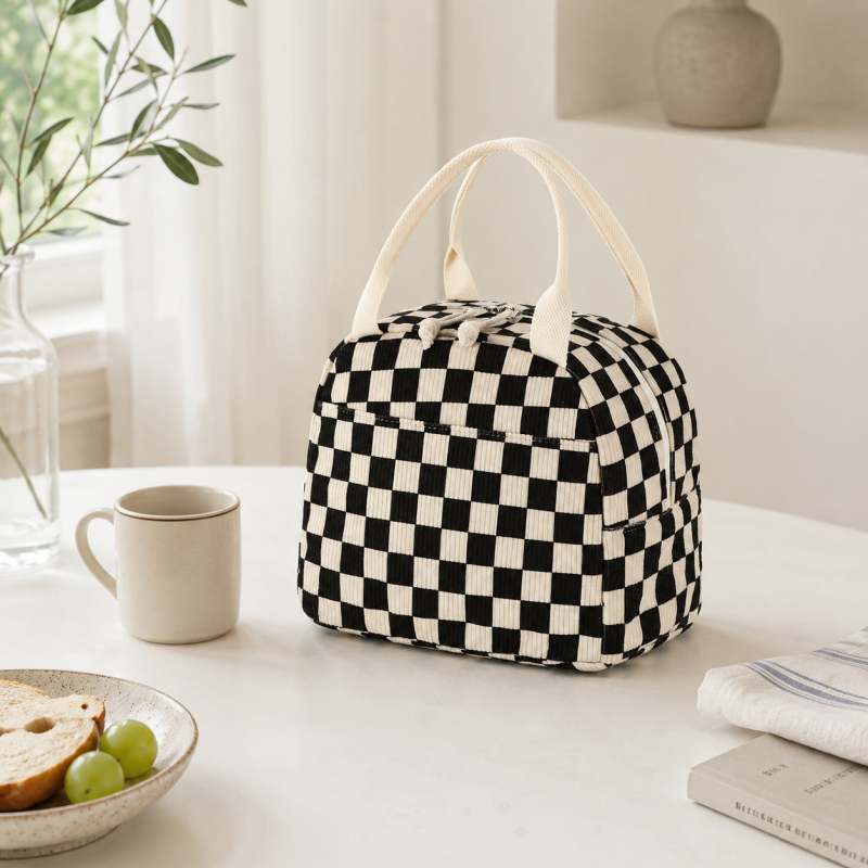 CouldNook Corduroy-Look Lunch Bag - Double Zipper and Front Pocket