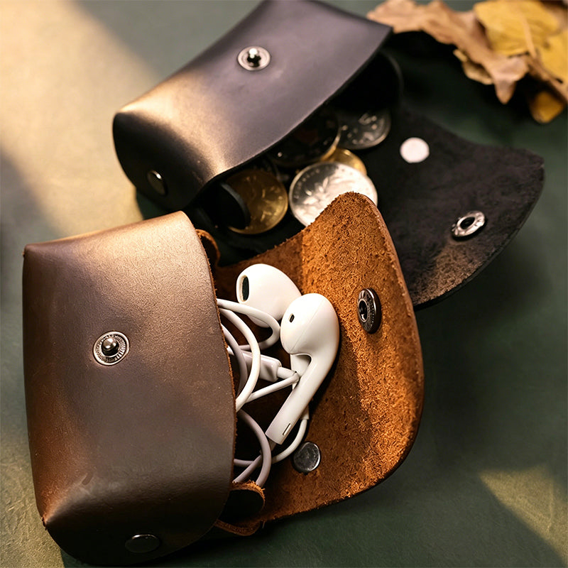 CouldNook Minimalist Leather Coin Pouch - Niche Flip-Top Earphone Bag