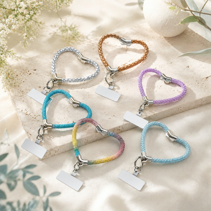 CouldNook Heart Rhinestone Phone Wrist Strap - Metal Tether