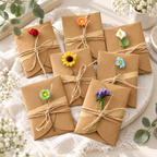 Flower Greeting Card - Kraft Folded Cover and Twine Bow