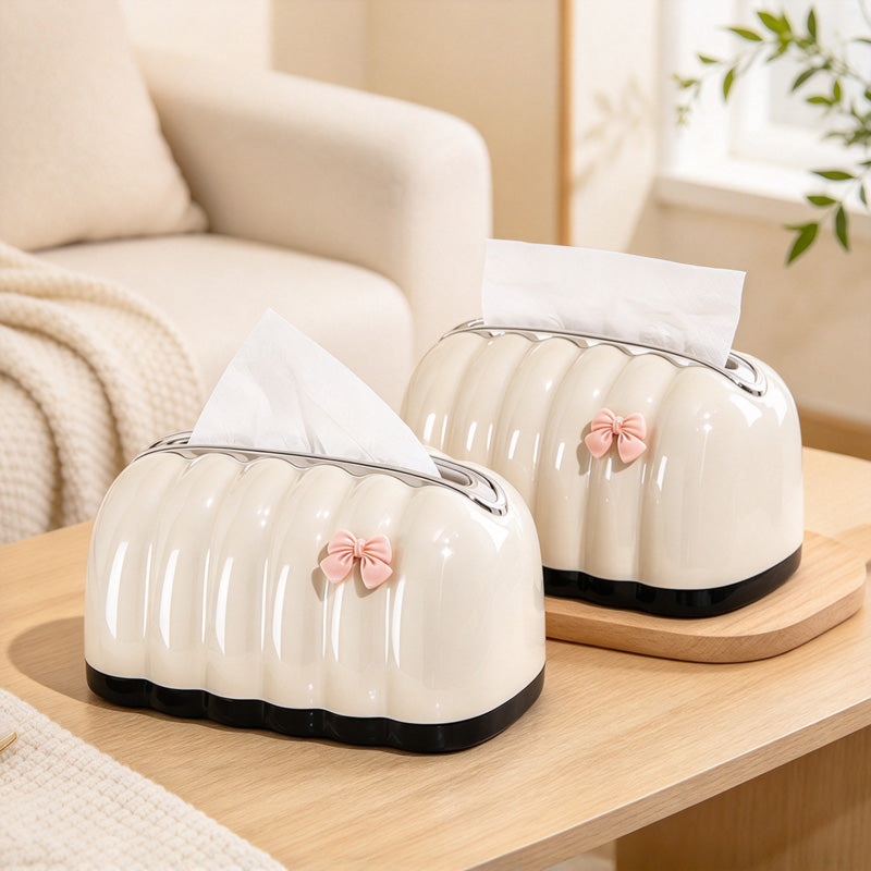 CouldNook Bow Tissue Box - Ribbed Sides And Spring Platform