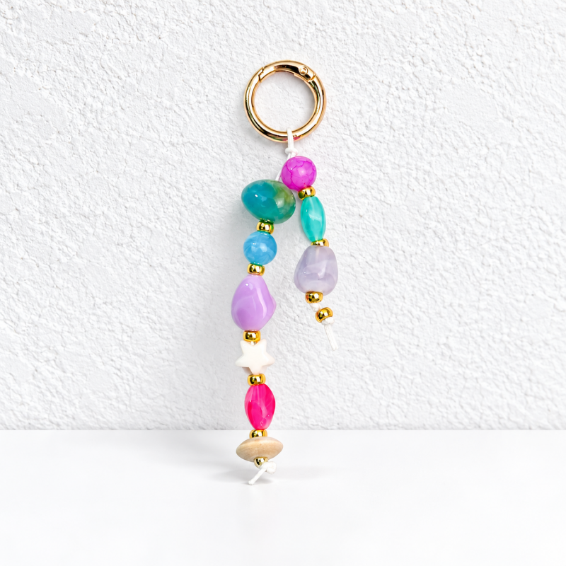 CouldNook Beaded Keychain - Uneven Twin Strands and Mixed Resin Shapes