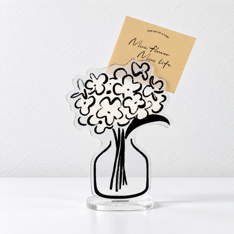 CouldNook Line-Art Flower Memo Stand - Acrylic Vase Silhouette And Clip