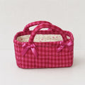 CouldNook Gingham Quilted Storage Basket‑French Style Bow‑Decorated Handheld Organizer