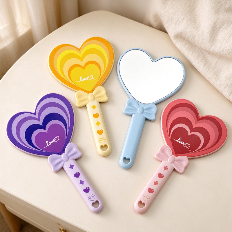 Heart Hand Mirror with Bow and Layered Heart Print