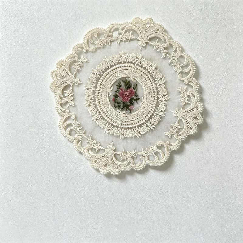 CouldNook Round Embroidered Lace Placemat - Rose Medallion Colors