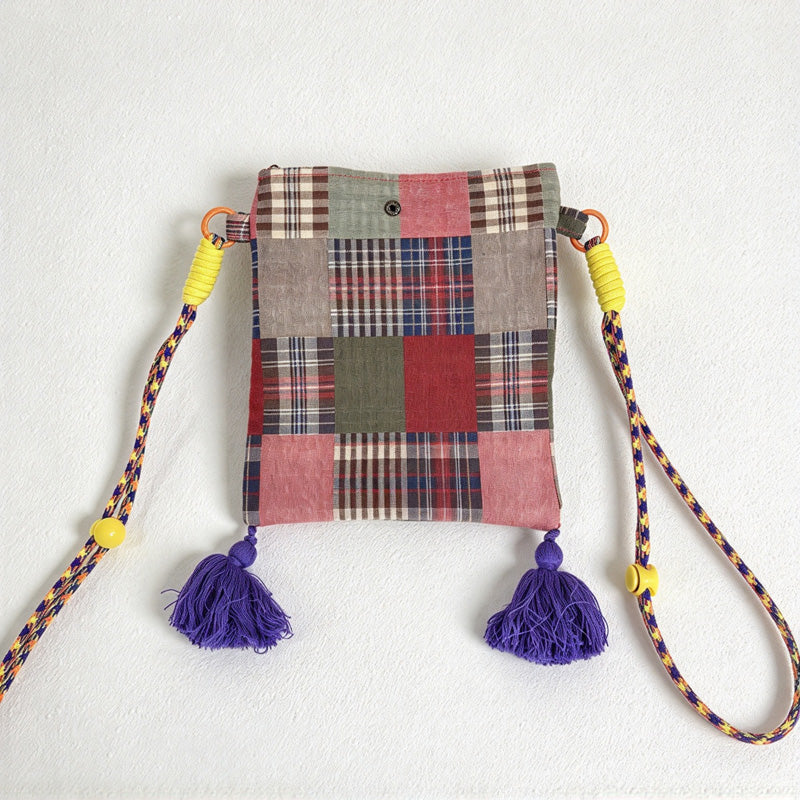 CouldNook Tassel Phone Crossbody Bag - Patterned Fabric And Colorful Cord
