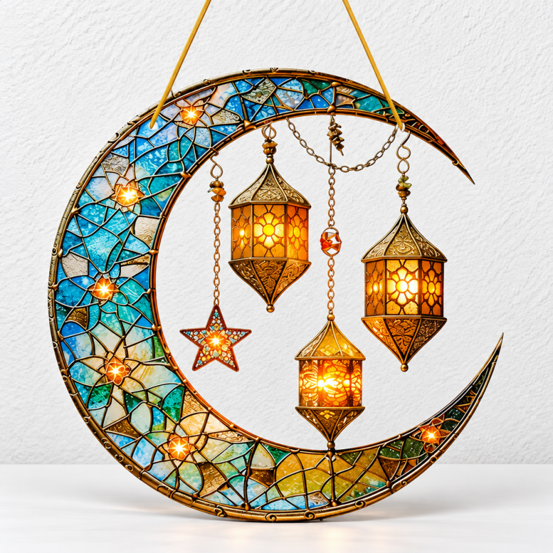 CouldNook Moon Hanging Ornament - Flat Acrylic And Lantern-Inspired Artwork