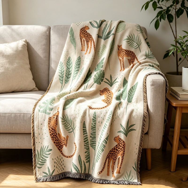 CouldNook Woven Throw Blanket - Bohemian Safari Leopard Tapestry Collection