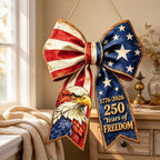 CouldNook Bow Wooden Hanging Sign - Flag Pattern and Eagle Illustration