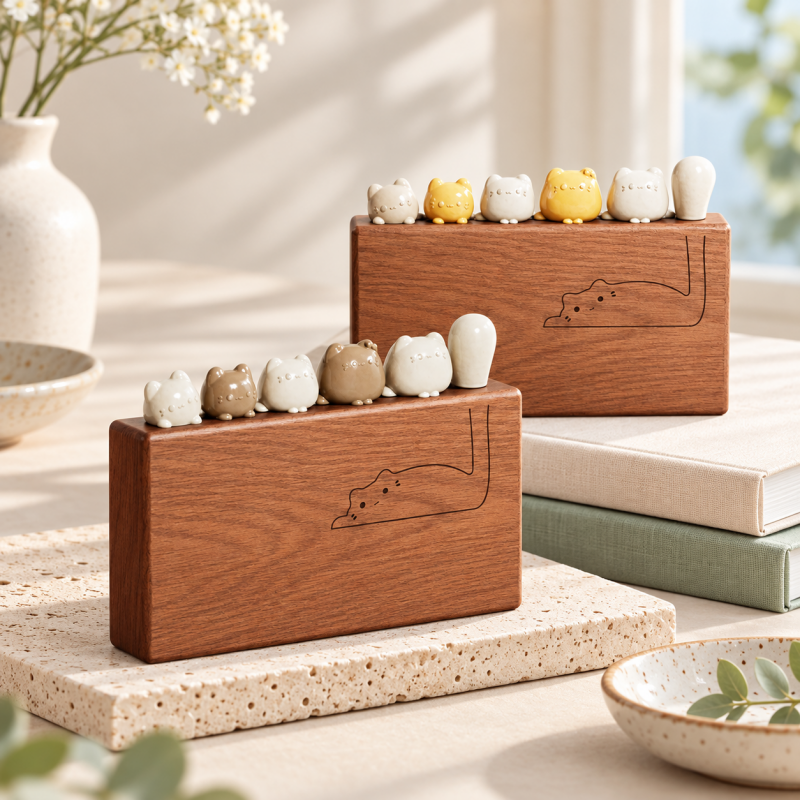 Cat Fruit Fork Set - Character Tops and Wooden Block