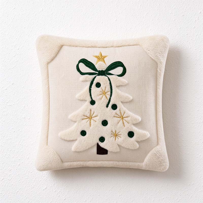 CouldNook Christmas Tree Pillow Cover - Raised Motif And Bow Detail