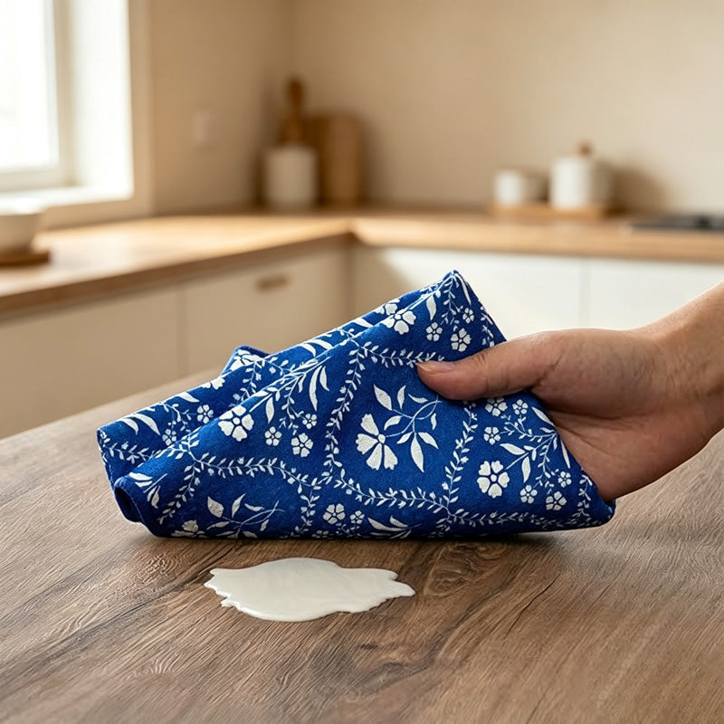 CouldNook Printed Tea Towel - Floral Blue and Brown Patterns