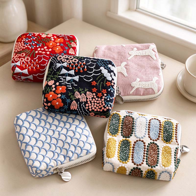 CouldNook Embroidered Jewelry Pouch - Zip Closure and Divided Fabric Interior