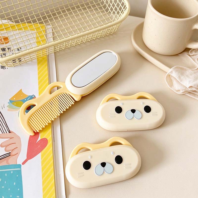 CouldNook Seal Mirror Comb - Folding Yellow Body and Cartoon Face