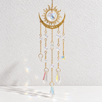CouldNook Sun And Moon Suncatcher - Flame-Like Rays and Cascading Faceted Drops