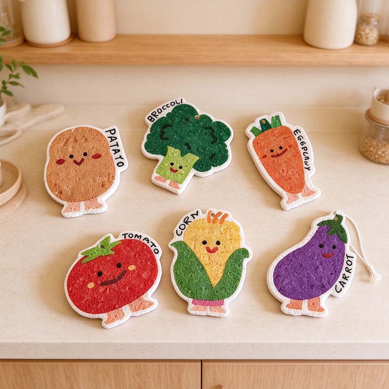 CouldNook Vegetable Dishwashing Sponge - Smiling Faces And Included Hanging Cord