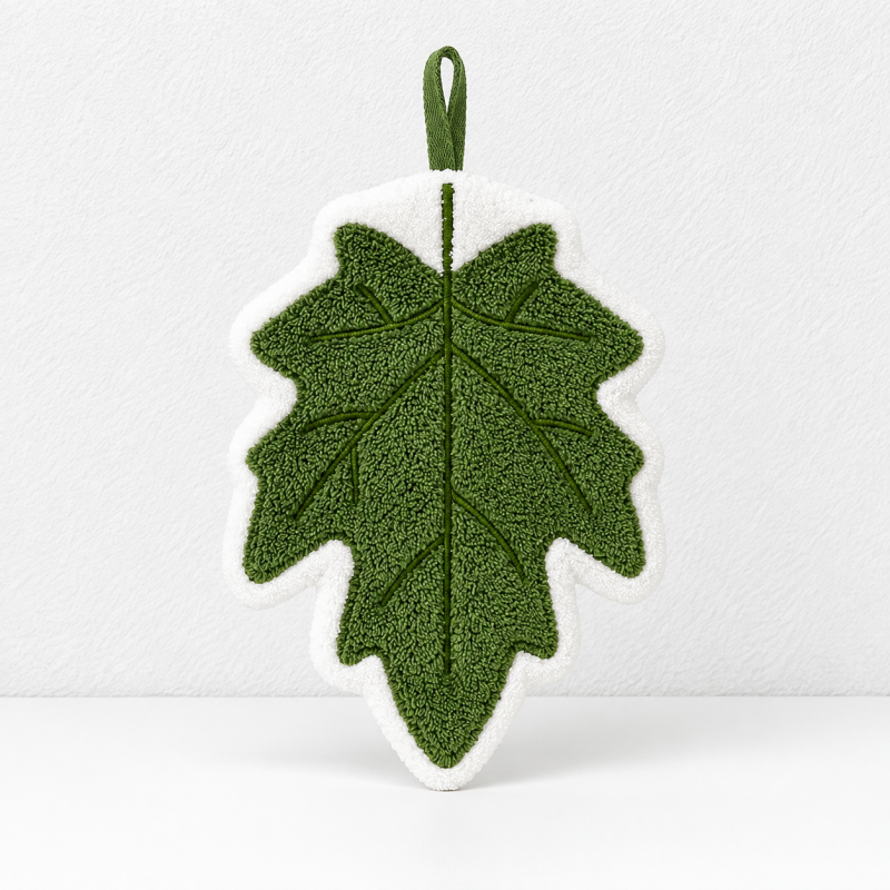 CouldNook Leaf Hand Towel - Coral Fleece and Stitched Veins