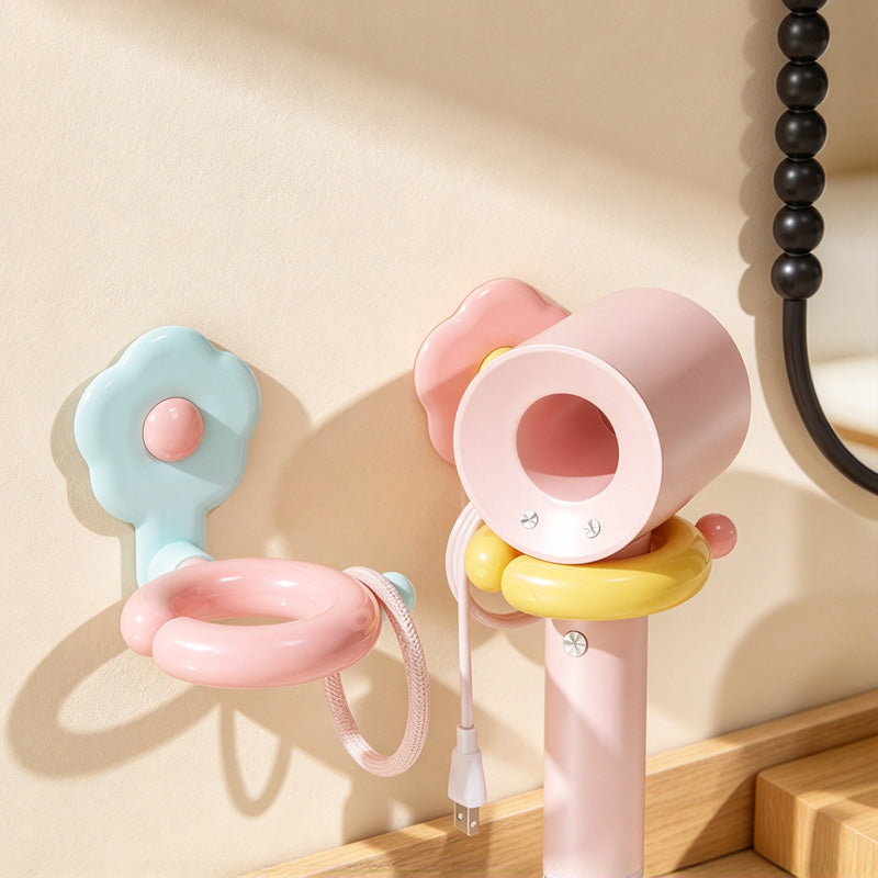 CouldNook Flower Hair Dryer Holder - Pivoting Ring and Rounded Backplate