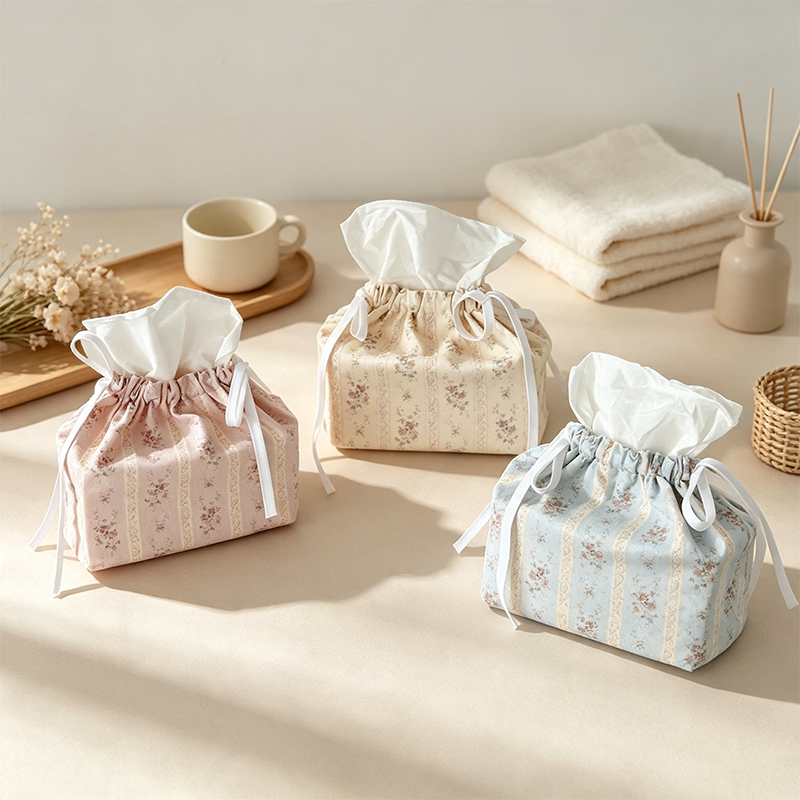 CouldNook Floral Drawstring Tissue Box - Petite Shelf Pouch