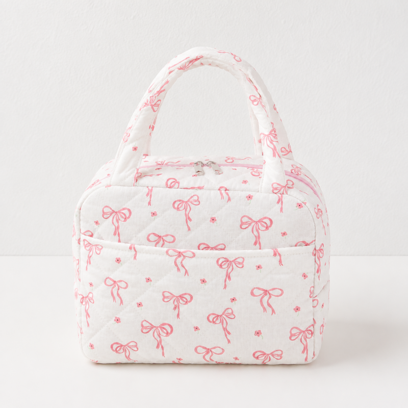 CouldNook Quilted Floral Lunch Bag - Front Pocket and Carry Handles