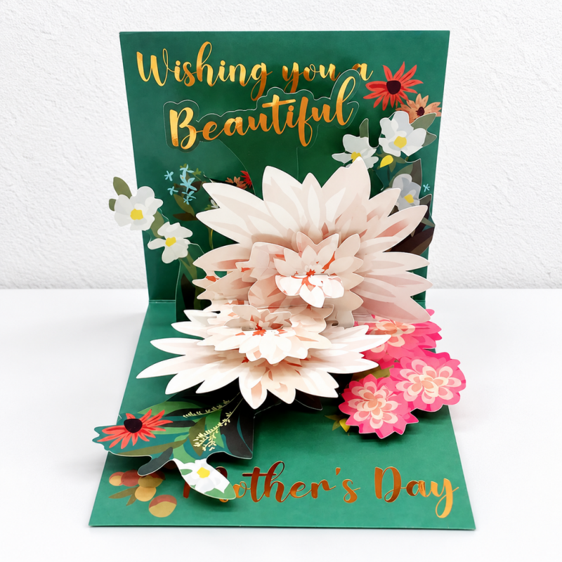 CouldNook Floral Pop-Up Greeting Card - Pale Layered Blooms and Gold-Toned Lettering