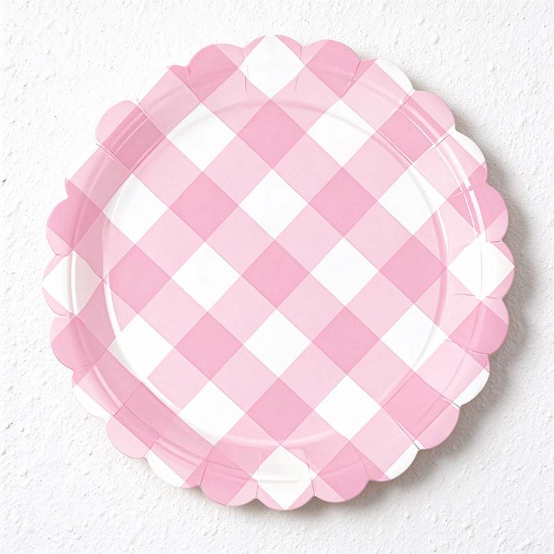 CouldNook Pink Gingham Party Tableware - Scalloped Plates And Matching Accessories
