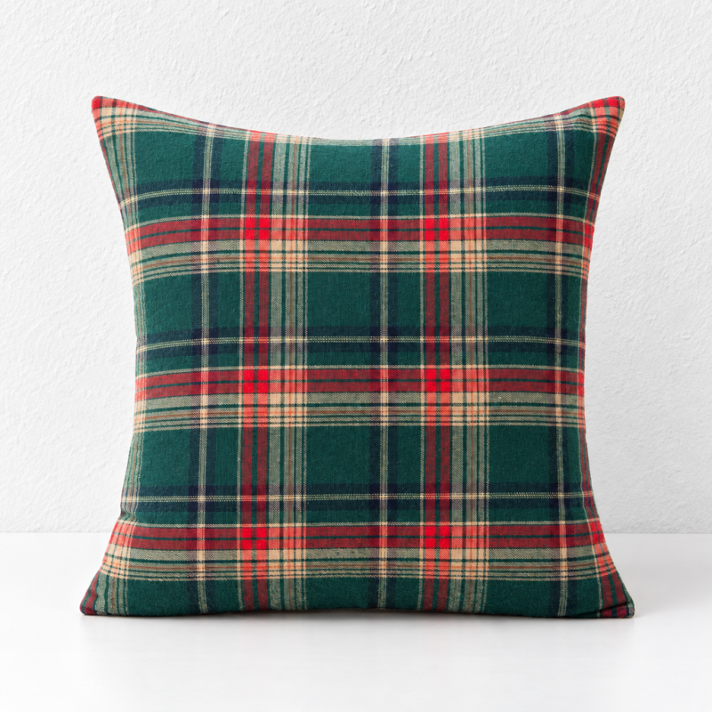 CouldNook Seasonal Pattern Cushion - Plaid Checks And Raised Festive Motifs