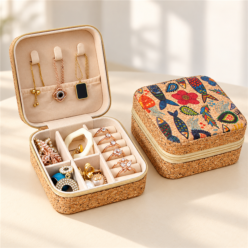 Patterned Travel Jewelry Case with Divided Interior