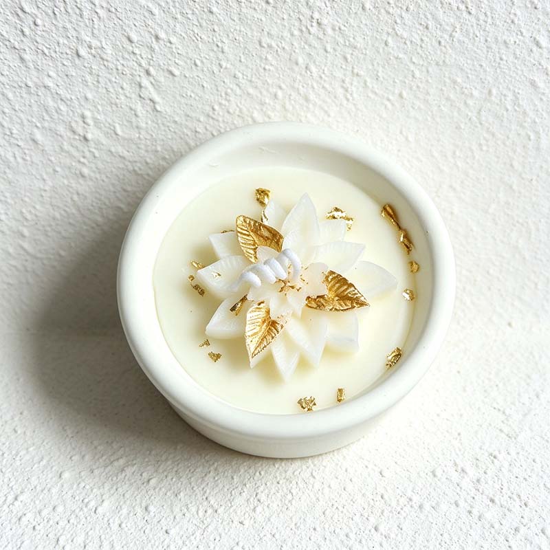 CouldNook Floral Christmas Candle - Layered Petals and Gold-Tone Details