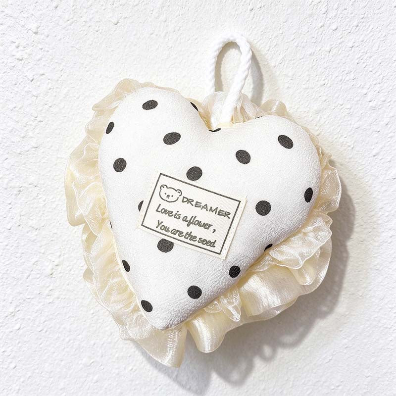 CouldNook Heart Bath Pouf - Printed Face and Ruffled Lace Edge