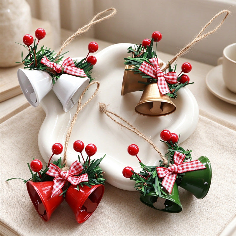 CouldNook Christmas Bell Ornament - Gingham Bow and Berries