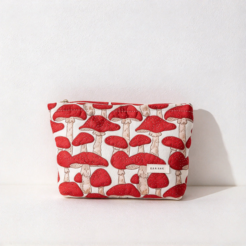 CouldNook Mushroom Makeup Pouch - Textured Canvas And Red Motifs