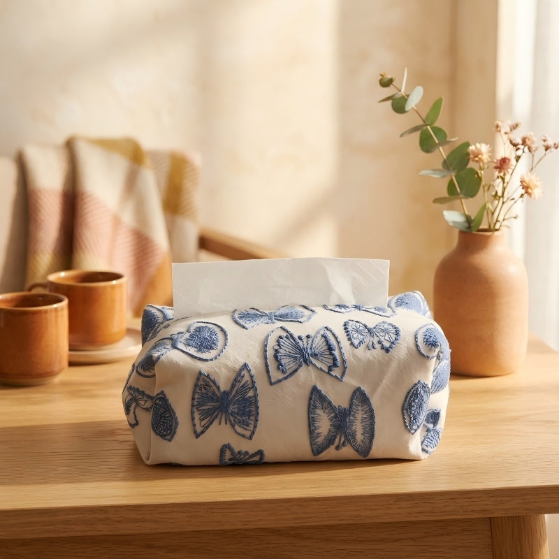 CouldNook Decorative Embroidered Tissue Cover - Stitched Motifs And Top Opening