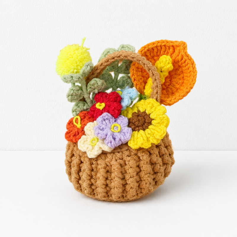 CouldNook Yarn Flower Basket Figure - Layered Bloom Arrangement