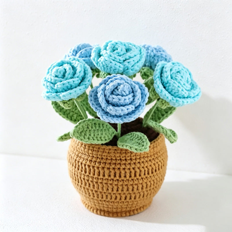 CouldNook Yarn Rose Planter Ornament - Six-Bloom Color Arrangements