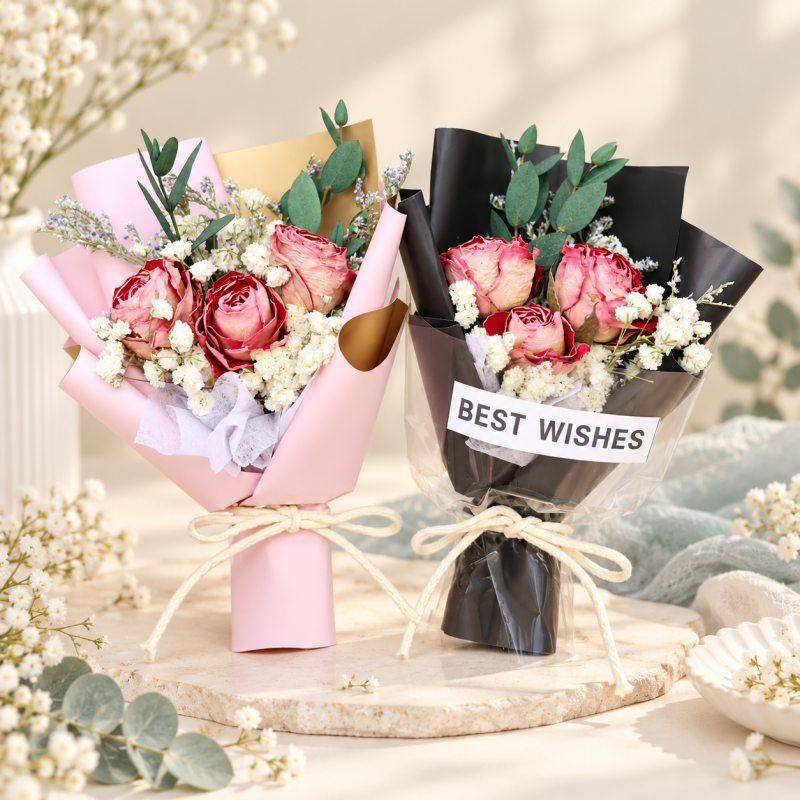 CouldNook Wrapped Mini Flower Bouquet - Layered Gift Presentation