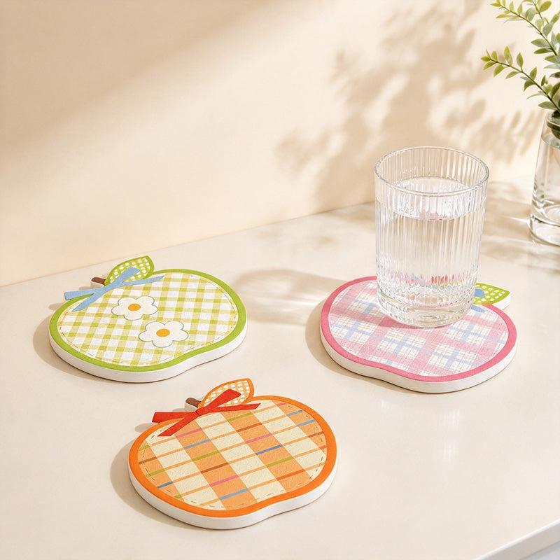 CouldNook Apple Coaster - Printed Bow and Colorful Patchwork Style Patterns