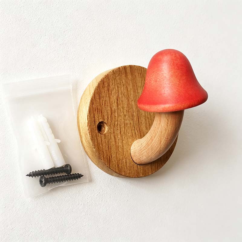 CouldNook Wood Mushroom Wall Hook - Adhesive Screw Options