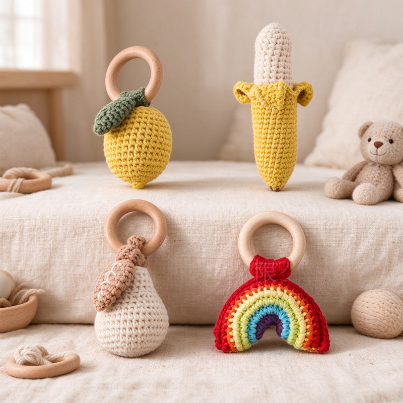 Crochet Fruit Rattle in Lemon Banana and Pear