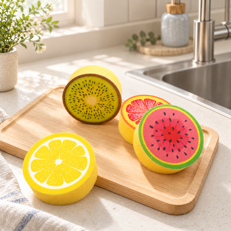 Fruit Slice Dishwashing Sponges with Round Printed Faces