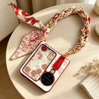CouldNook Floral Scarf Phone Wrist Strap - Rose Braided Chain