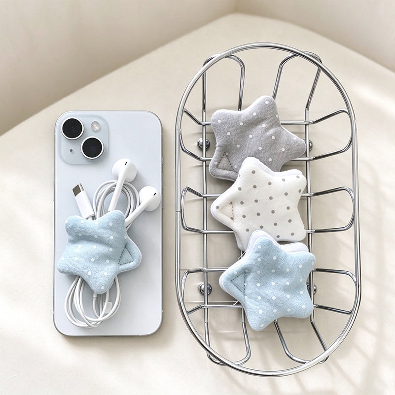 Polka Dot Star Cable Organizer - Padded Fabric Design