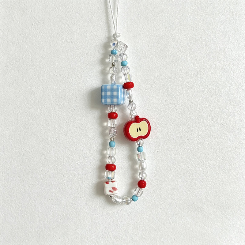 CouldNook Gingham Apple Beaded Phone Charm - Loop Cord Attachment