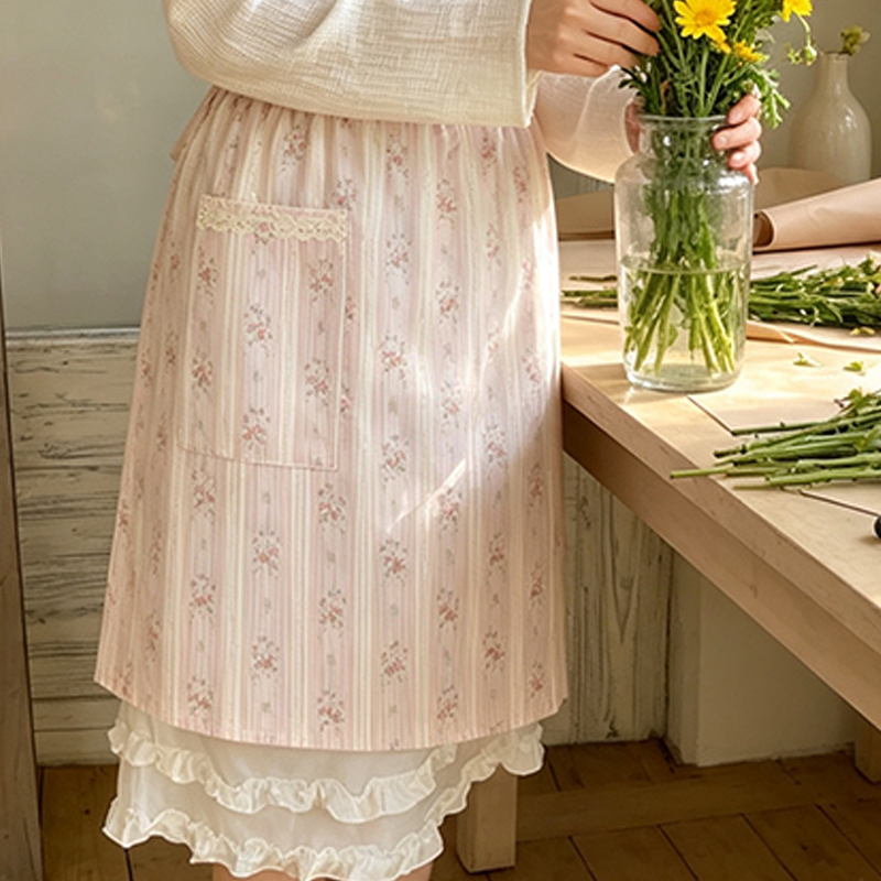 CouldNook Floral Drawstring Apron - Soft Gathered Waist Panel