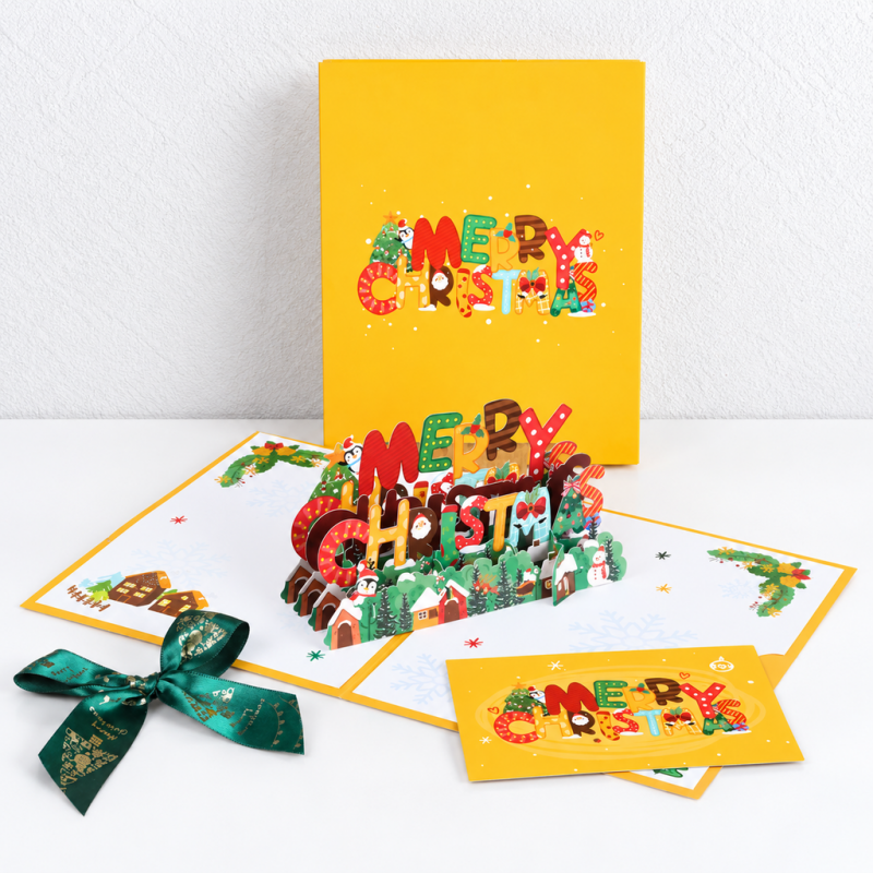 CouldNook Christmas Pop-Up Greeting Card - Layered Lettering and Festive Scene
